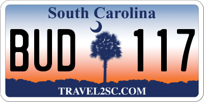 SC license plate BUD117