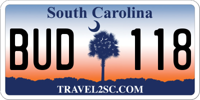SC license plate BUD118