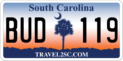 SC license plate BUD119