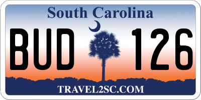 SC license plate BUD126
