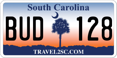 SC license plate BUD128
