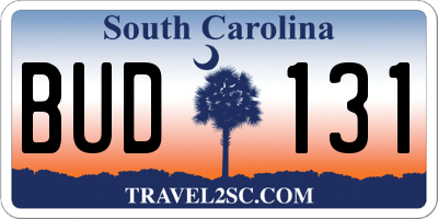 SC license plate BUD131