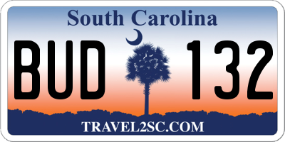SC license plate BUD132