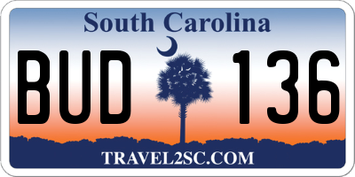 SC license plate BUD136