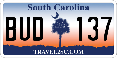 SC license plate BUD137