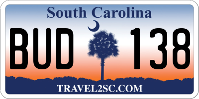 SC license plate BUD138