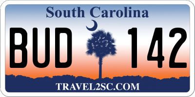 SC license plate BUD142