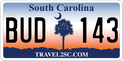 SC license plate BUD143