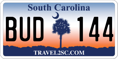 SC license plate BUD144