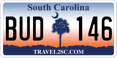 SC license plate BUD146