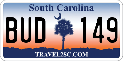 SC license plate BUD149