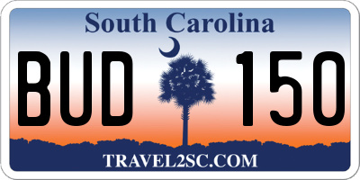 SC license plate BUD150