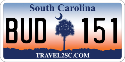 SC license plate BUD151