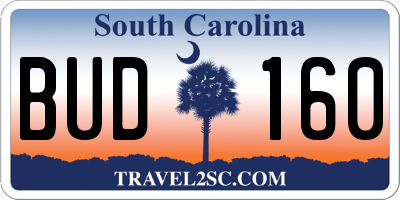 SC license plate BUD160