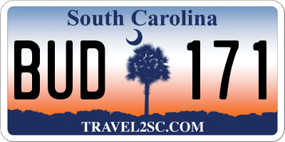 SC license plate BUD171