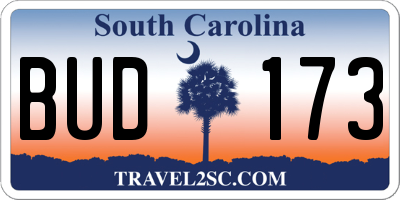 SC license plate BUD173