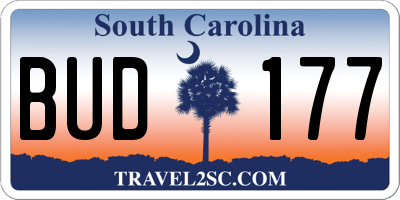 SC license plate BUD177