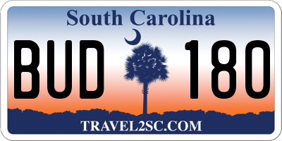 SC license plate BUD180
