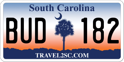 SC license plate BUD182