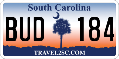 SC license plate BUD184