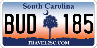 SC license plate BUD185