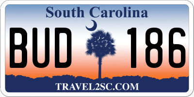 SC license plate BUD186