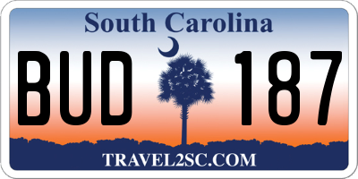 SC license plate BUD187