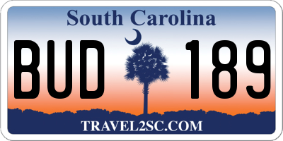 SC license plate BUD189