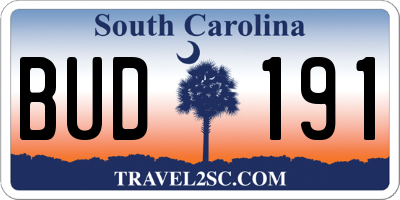 SC license plate BUD191