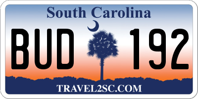 SC license plate BUD192