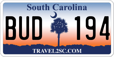 SC license plate BUD194