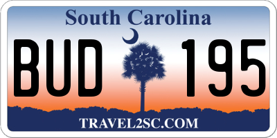 SC license plate BUD195