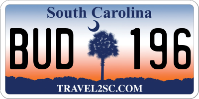 SC license plate BUD196