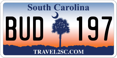 SC license plate BUD197