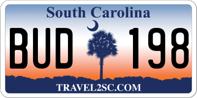 SC license plate BUD198