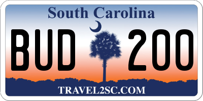 SC license plate BUD200