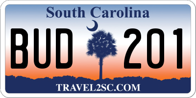 SC license plate BUD201