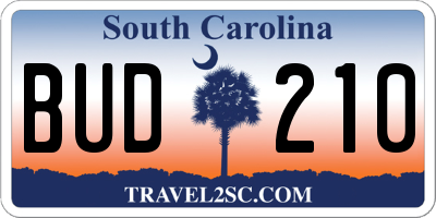 SC license plate BUD210