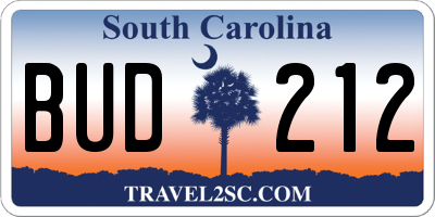 SC license plate BUD212