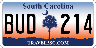 SC license plate BUD214