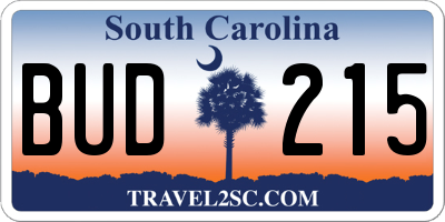 SC license plate BUD215