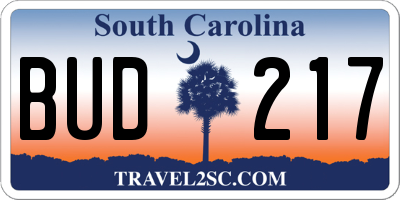 SC license plate BUD217