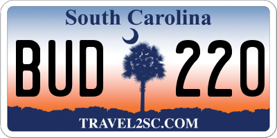 SC license plate BUD220