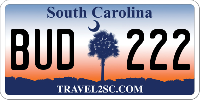 SC license plate BUD222