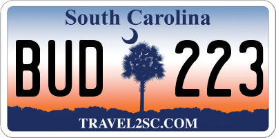SC license plate BUD223