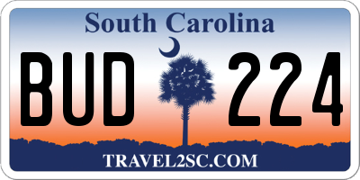 SC license plate BUD224