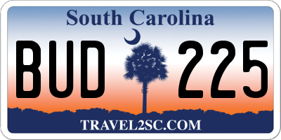 SC license plate BUD225