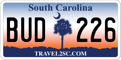 SC license plate BUD226