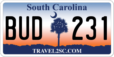 SC license plate BUD231
