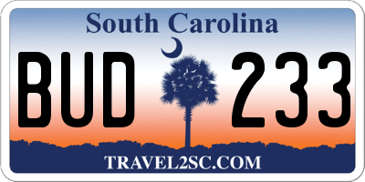 SC license plate BUD233